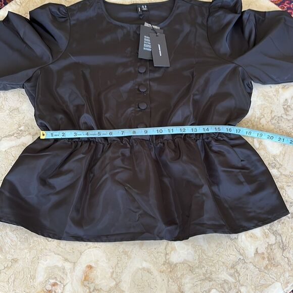 NWT Vero Moda Melinda Button Front Peplum Puffy Sleeves Top - Picture 10 of 10